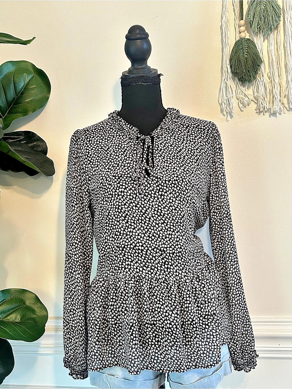 LOFT Dotted Ruched Peplum Blouse